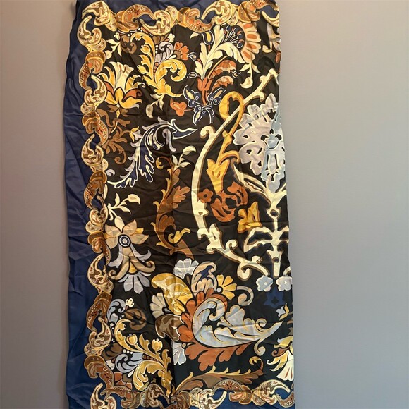 carol adler Accessories - Carol Adler  Vintage Square Scarf Womens 34x36 Baroque Floral Navy